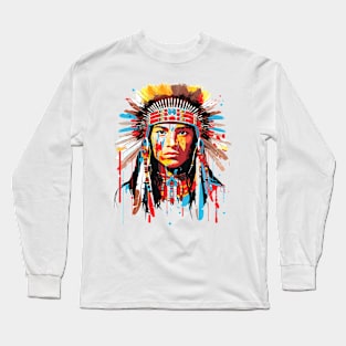 American Native Indian Brave Warrior Inspiration People Abstract Long Sleeve T-Shirt